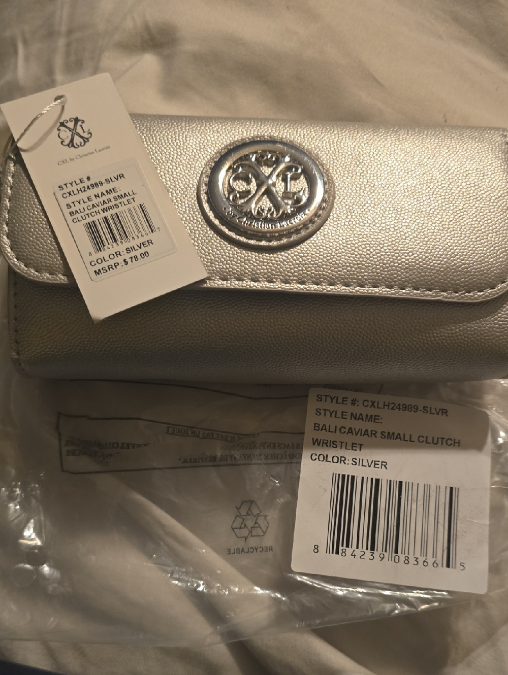 CXL by Christian Lacroix  Silver Bali Caviar Small Clutch Wristlet NWT